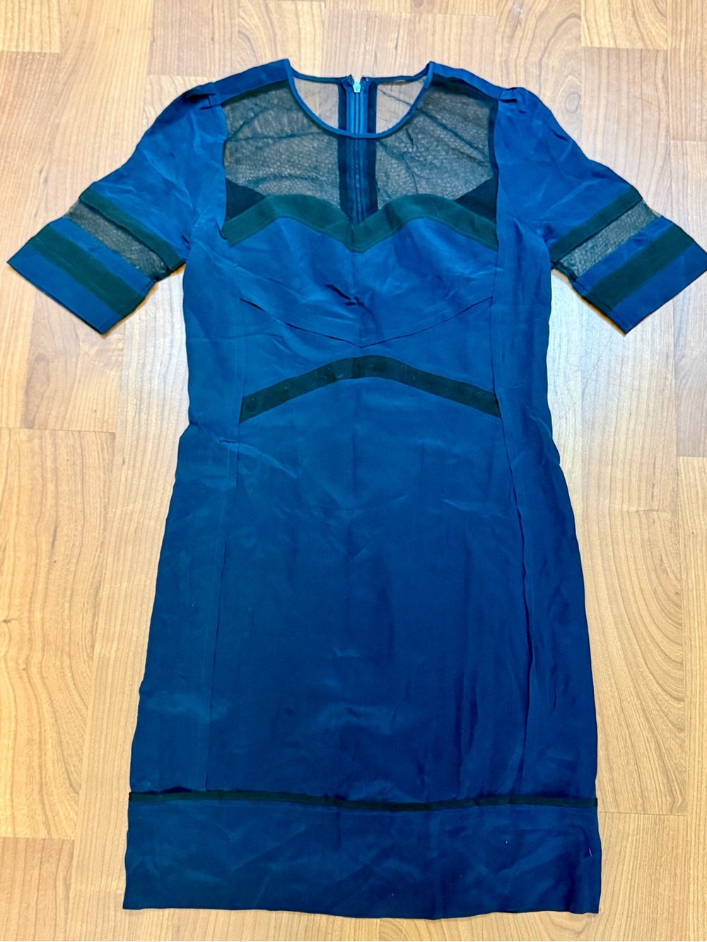 Victoria Beckham Sheath Silk Dress with Mesh Panels